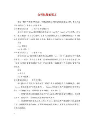 公司批复的范文