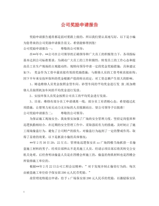 公司奖励申请报告