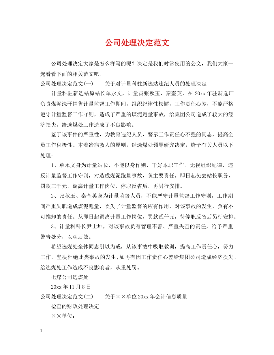 公司处理决定范文_第1页
