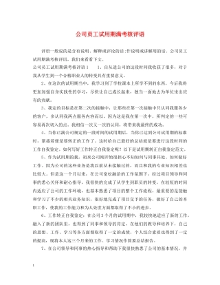 公司员工试用期满考核评语