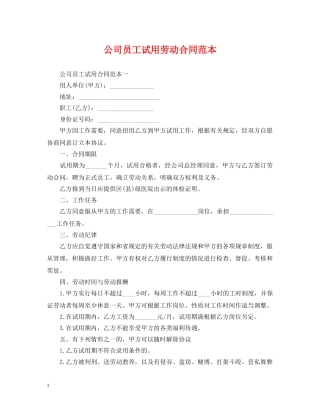 公司员工试用劳动合同范本2