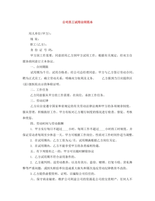 公司员工试用合同范本