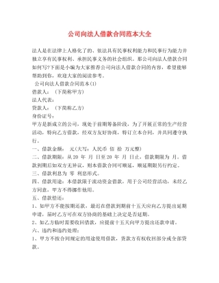 公司向法人借款合同范本大全
