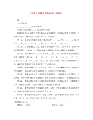 公司向个人借款合同范本2024（标准版）