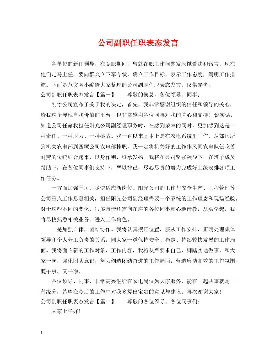 公司副职任职表态发言_第1页