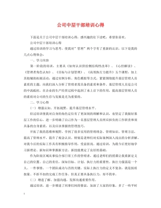 公司中层干部培训心得