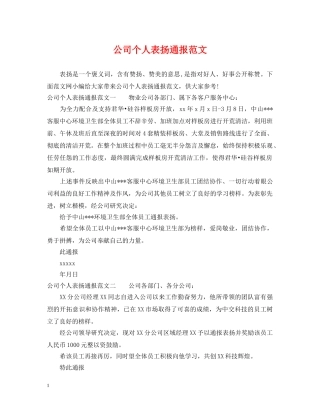 公司个人表扬通报范文