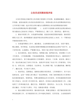 公务员试用期表现评语