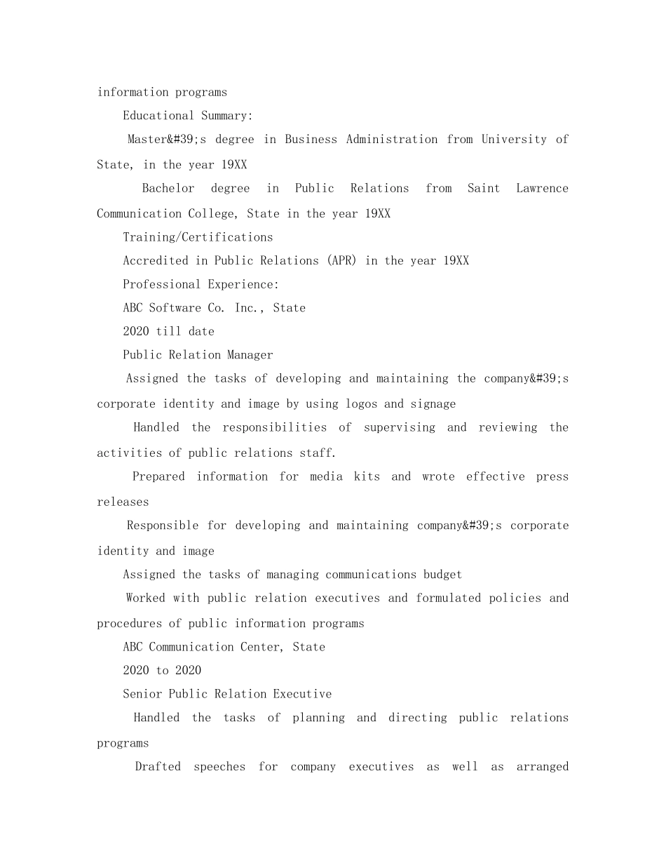 公关经理岗位英文简历模板_第2页