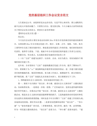党的基层组织工作会议发言范文