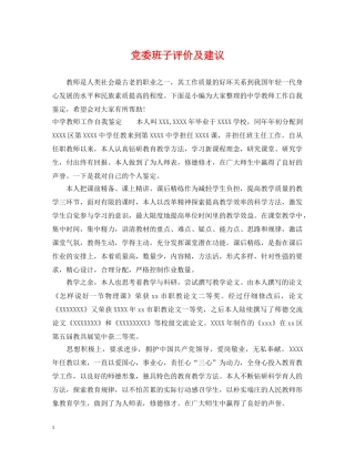 党委班子评价及建议