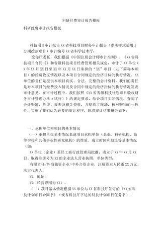 科研经费审计报告模板
