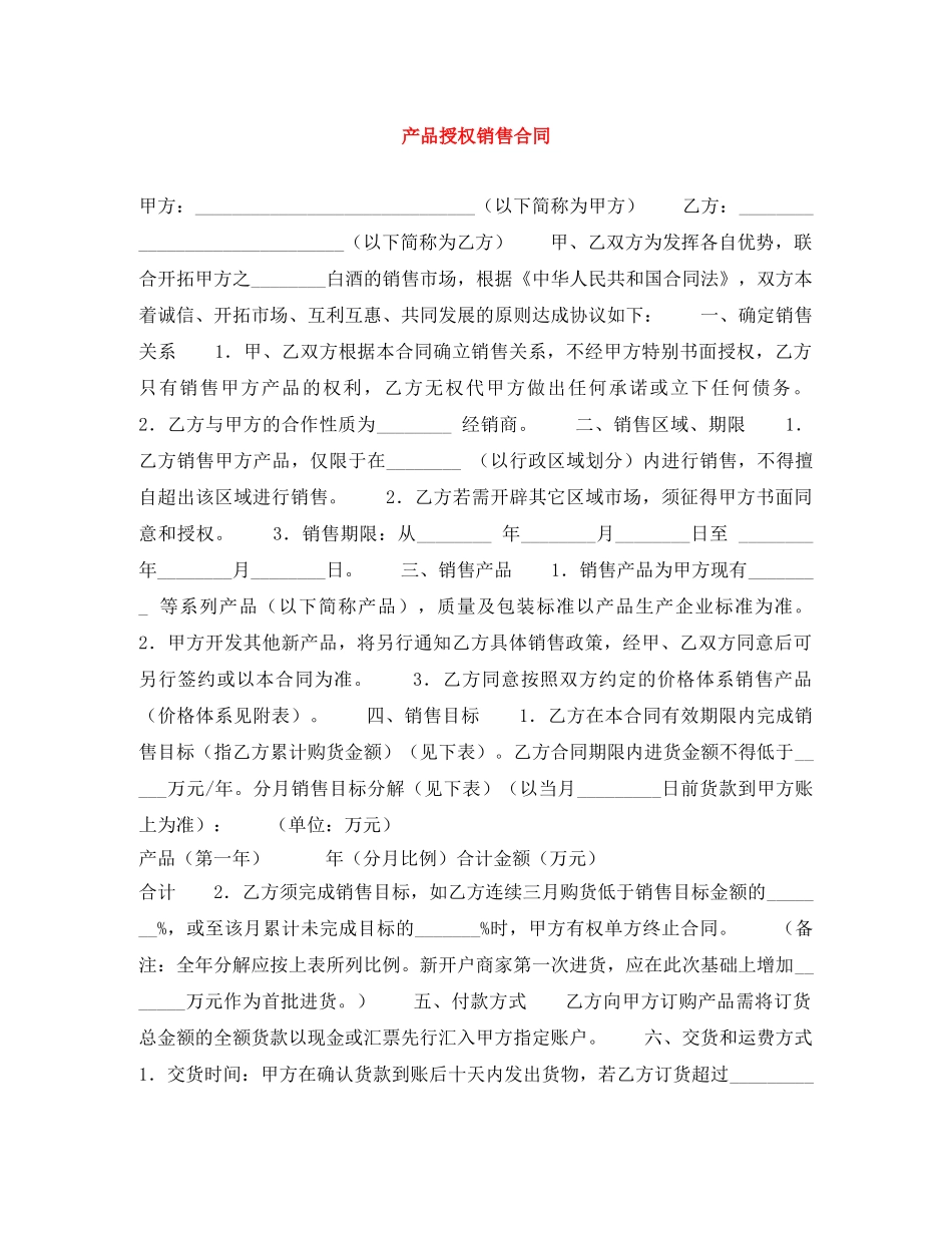 产品授权销售合同_第1页