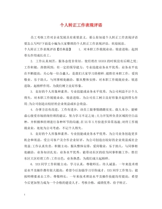 个人转正工作表现评语