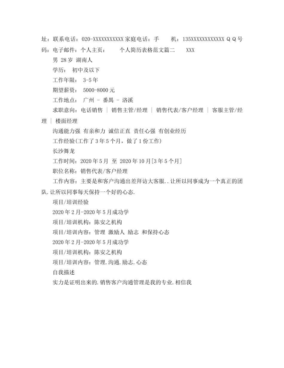 个人简历表格范文_第2页