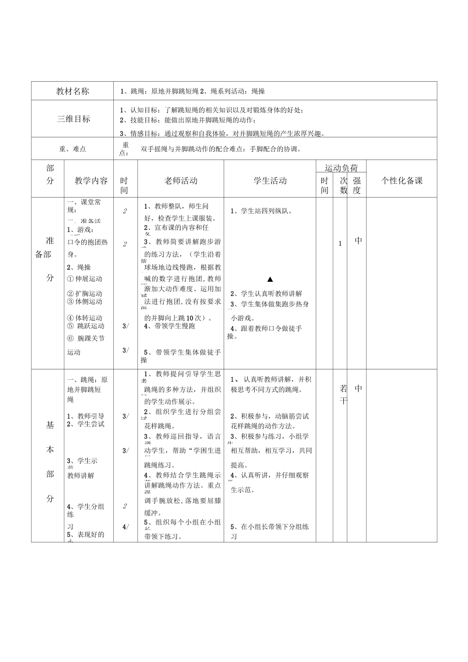 一年体育教学跳绳单元设计_第1页