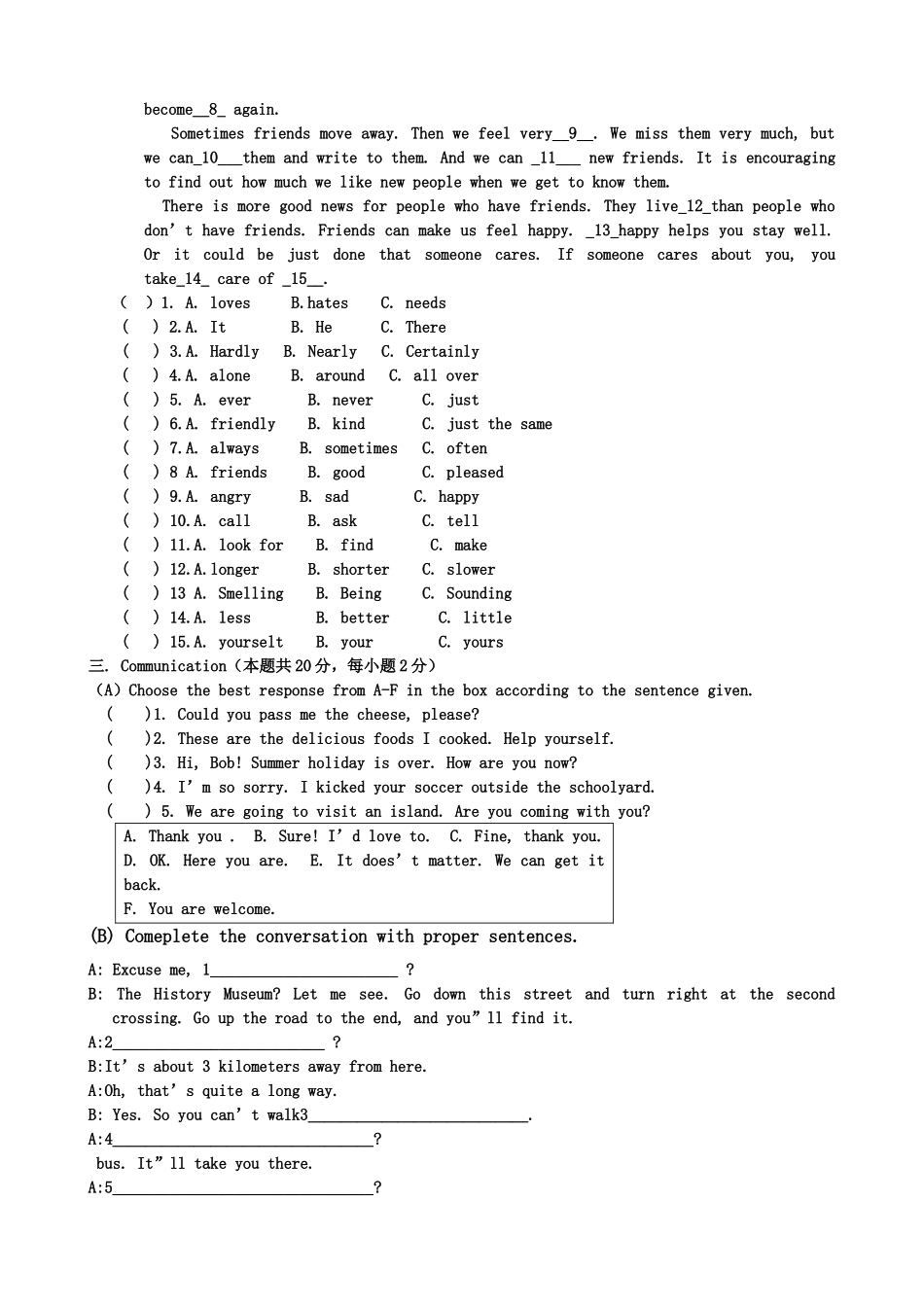 黑龙江省萝北县军川农场2011九级英语上学期期中考试 _第2页