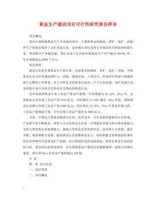 黄金生产建设项目可行性研究报告样本 