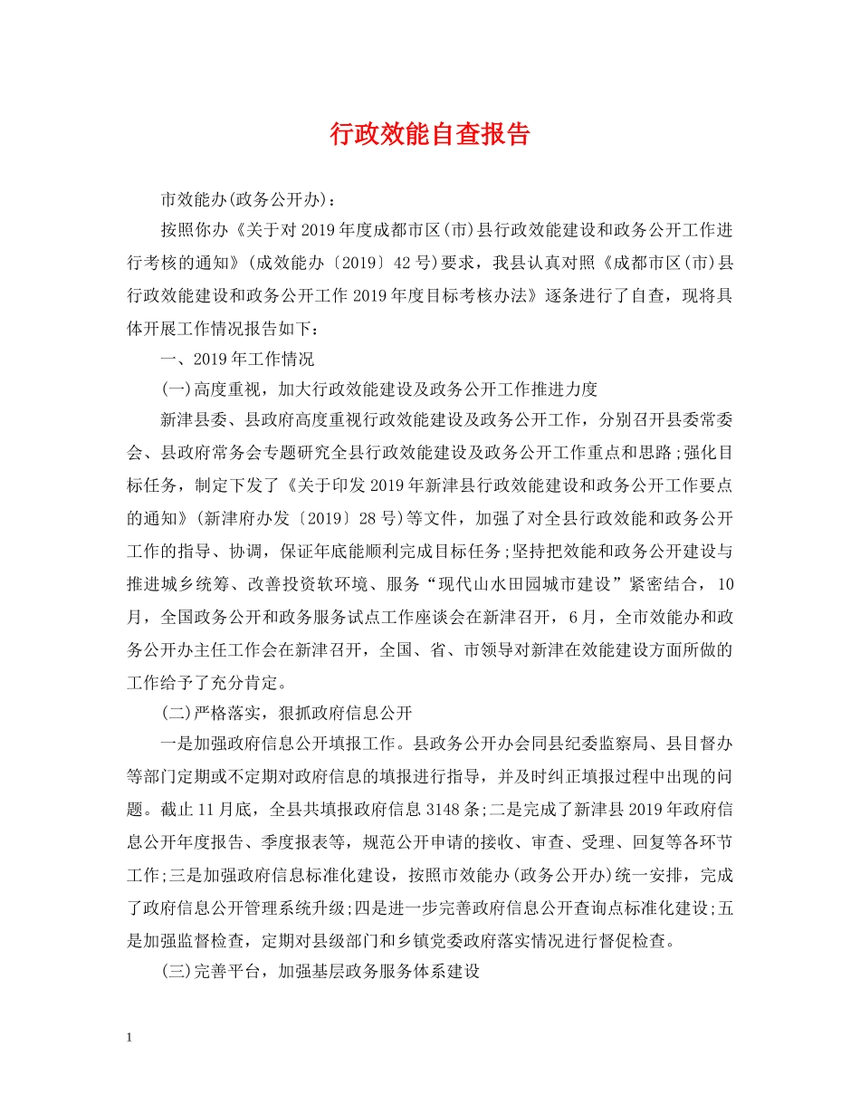 行政效能自查报告 _第1页