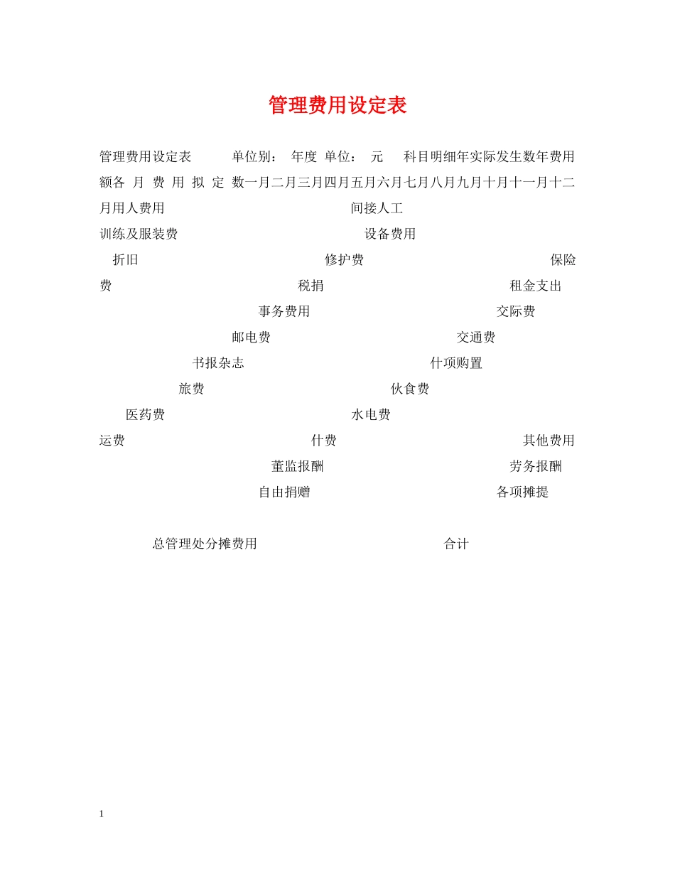 管理费用设定表 _第1页