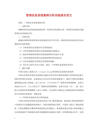 管理信息系统案例分析实验报告范文 