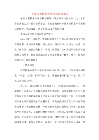 干部人事档案专项审核总结报告