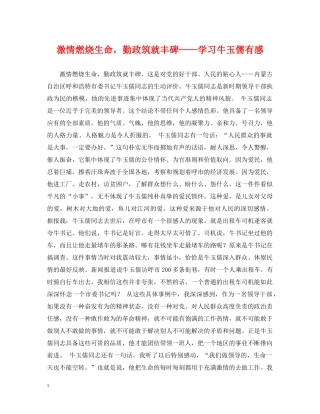 激情燃烧生命，勤政筑就丰碑——学习牛玉儒有感 