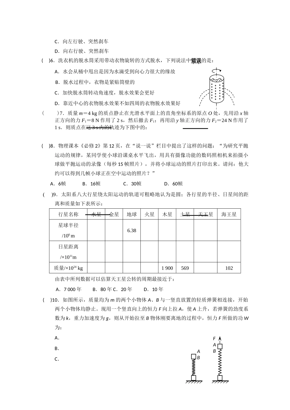 湖南醴陵醴陵2011高三物理上学期期中联考新人教版会员独享 _第2页