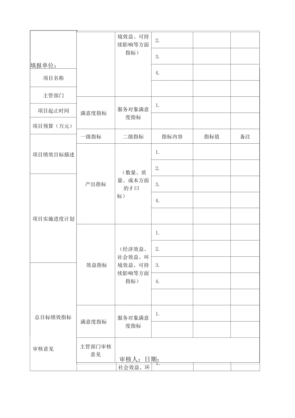 项目支出绩效目标申报表 及填报说明 填写示范 模板 _第1页