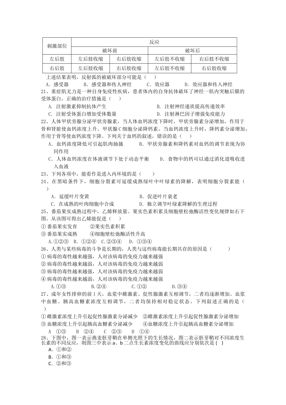 湖南省汉寿龙池实验1011高二生物上学期期中考试 理 新人教版会员独享 _第3页