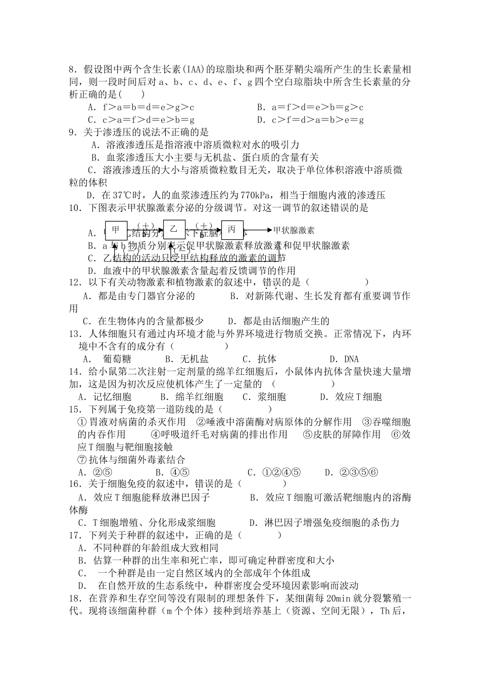 湖南浏阳1011高二生物上学期期中考试 理 新人教版会员独享 _第2页