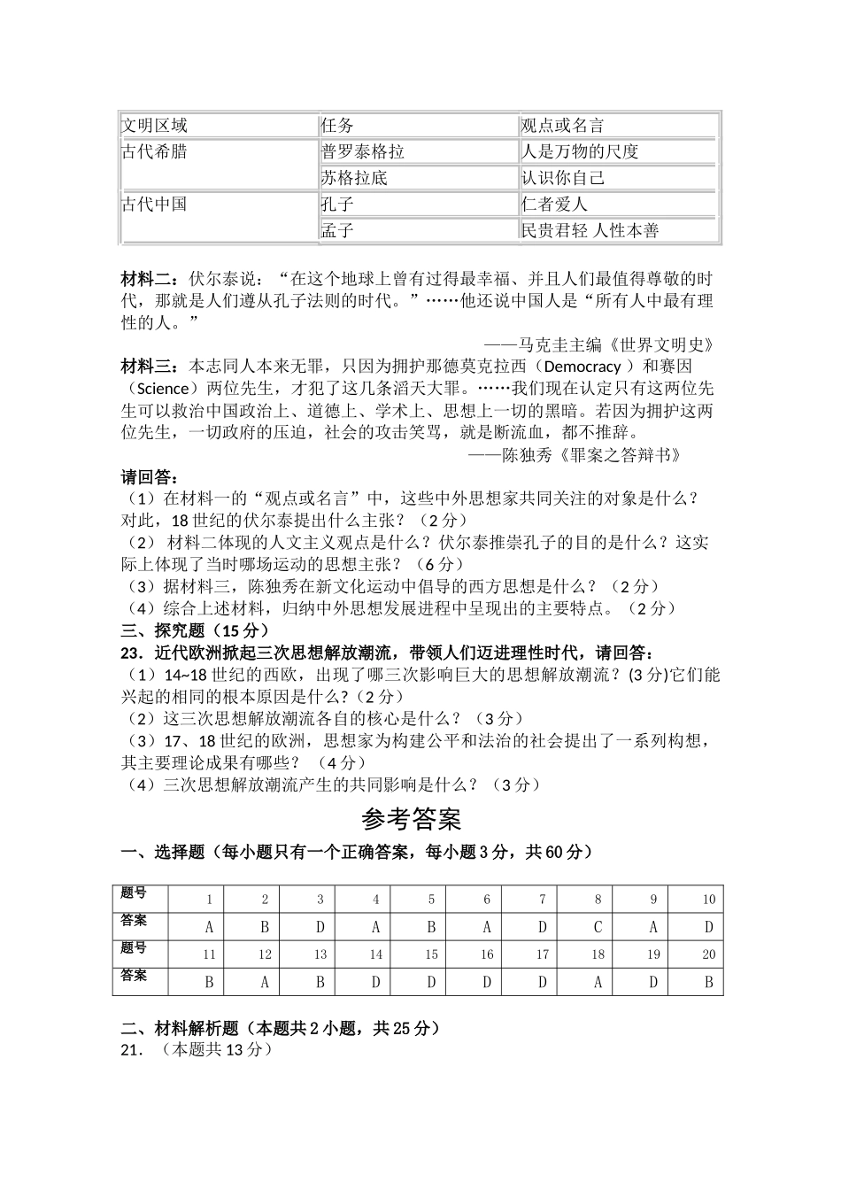 湖南浏阳1011高二历史上学期期中考试 理 新人教版会员独享 _第3页