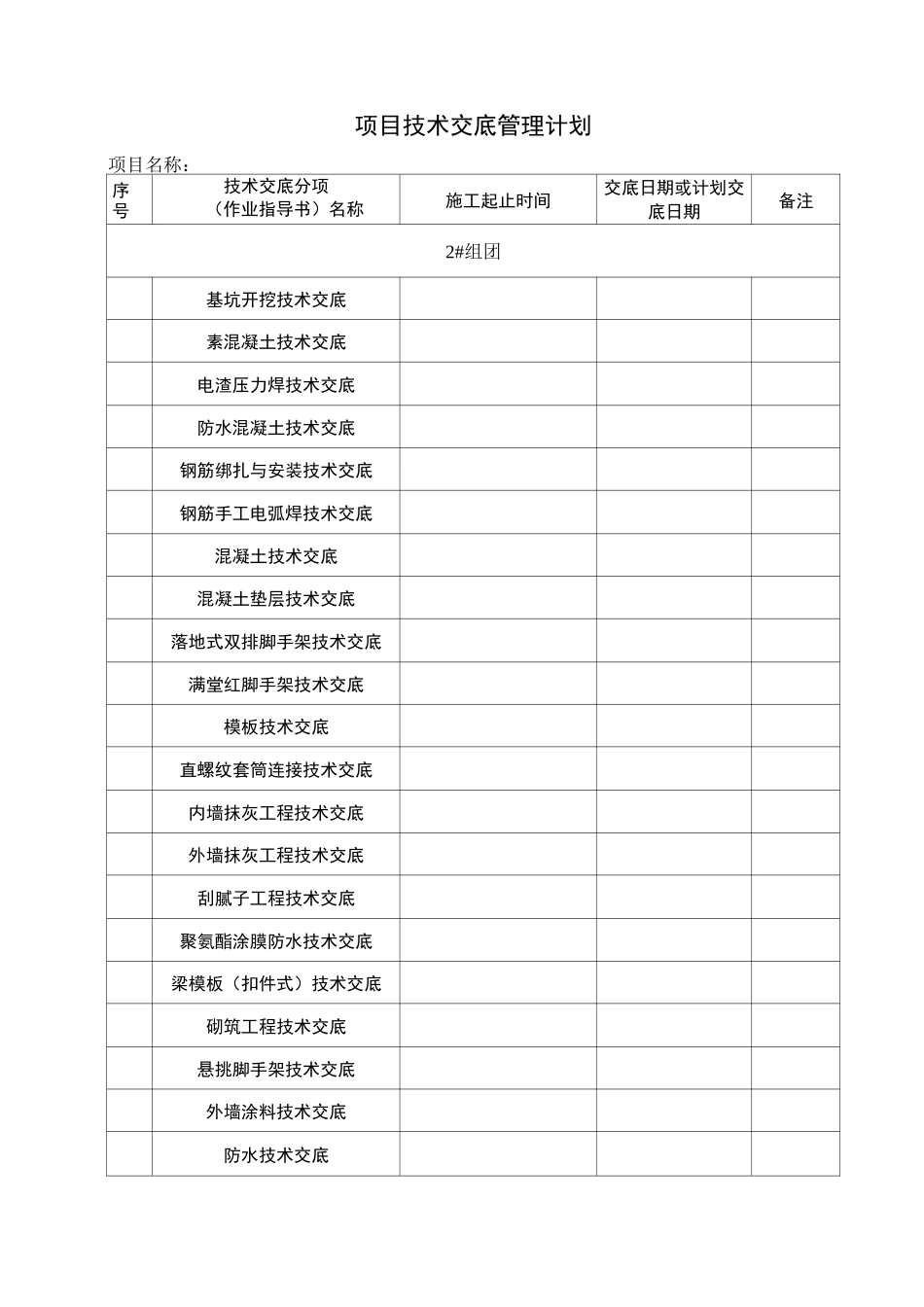 项目部项目技术交底的管理计划_第1页