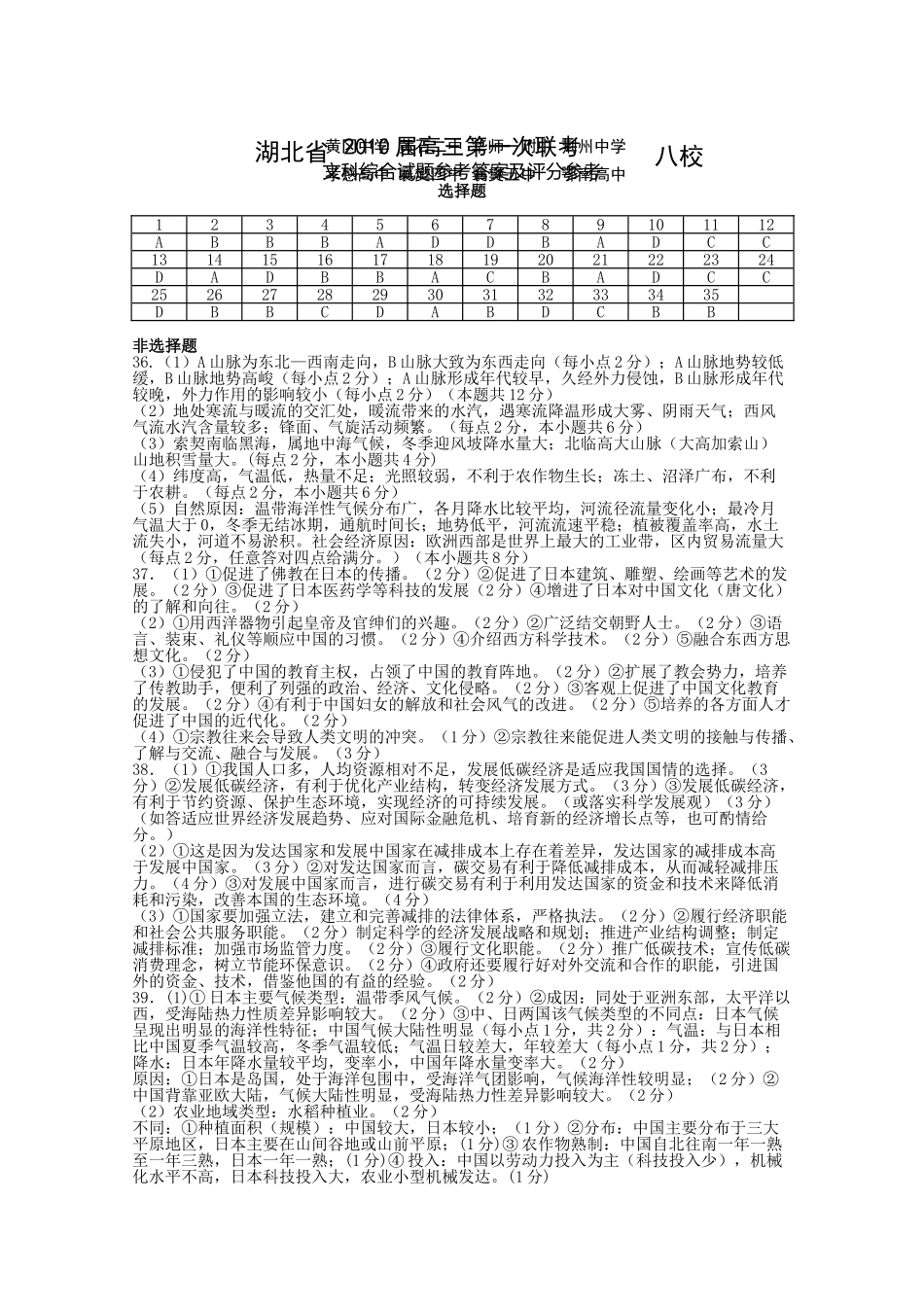 湖北省八校2010高三文综第一次联考扫描版 _第1页