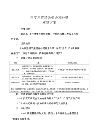 年终绩效奖金和补贴