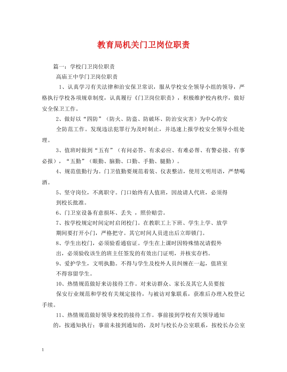 机关门卫岗位职责2 _第1页