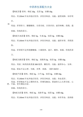 中药养生茶配方大全
