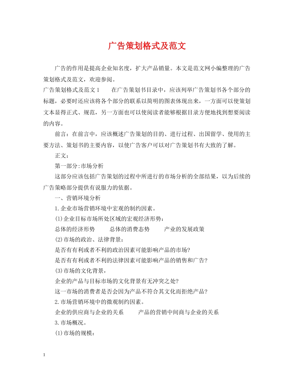 广告策划格式及范文 _第1页
