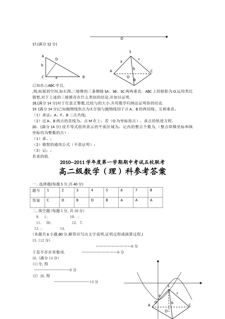 广东省广州东莞五校1011高二数学上学期期中联考 理 新人教A版 _第2页