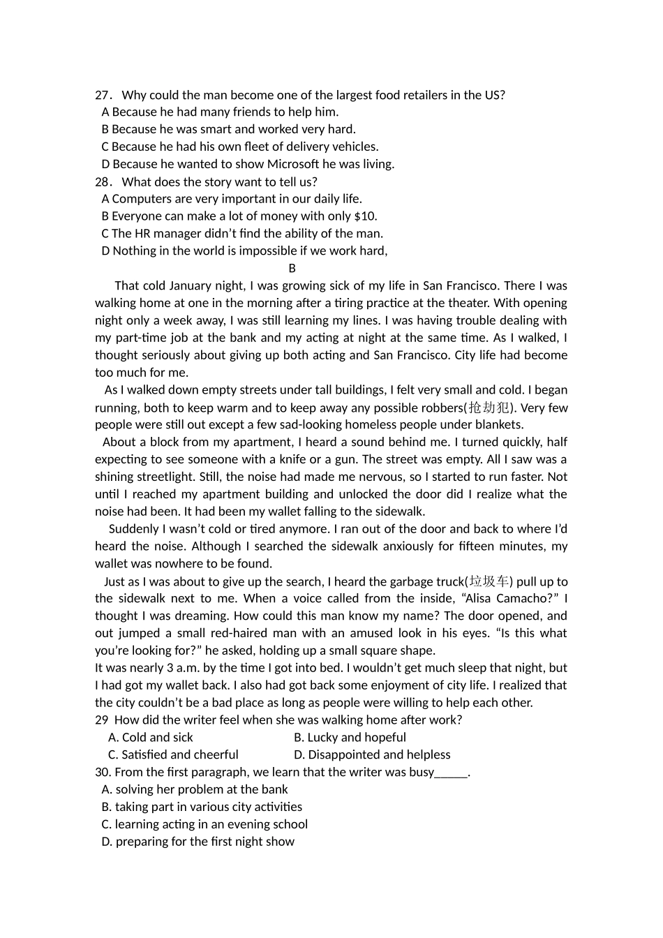 广东省中山市实验高级20102011高一英语上学期期中考试北师大版会员独享 _第3页