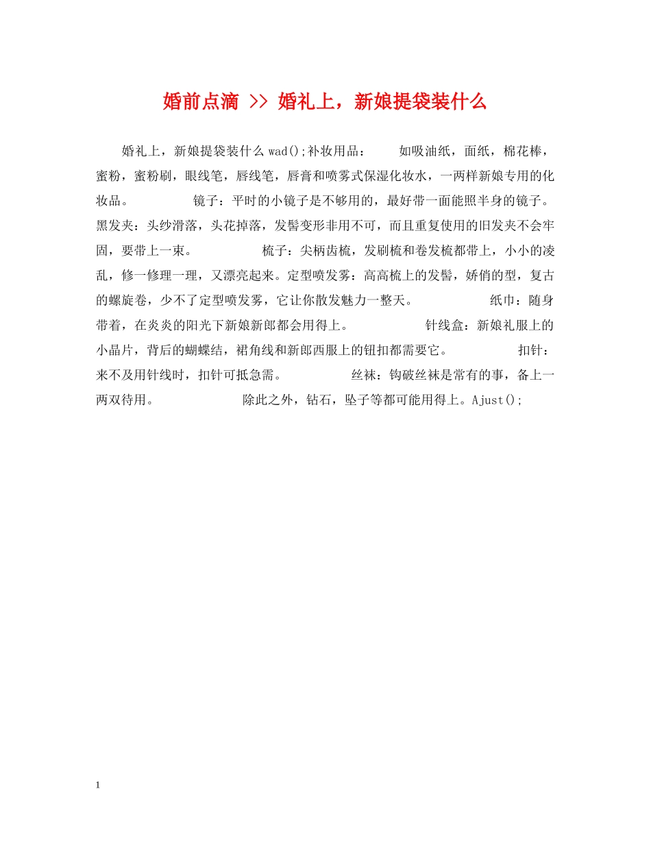 婚前点滴 -- 婚礼上，新娘提袋装什么 _第1页