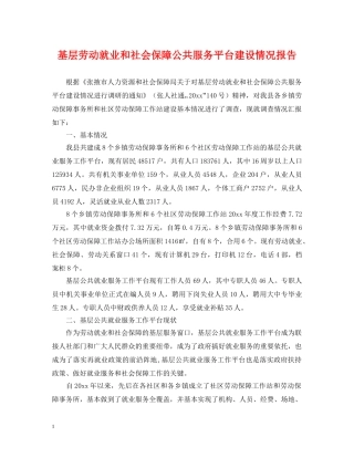 基层劳动就业和社会保障公共服务平台建设情况报告 