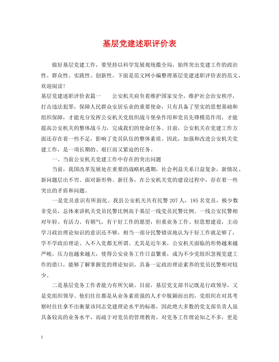 基层党建述职评价表 _第1页