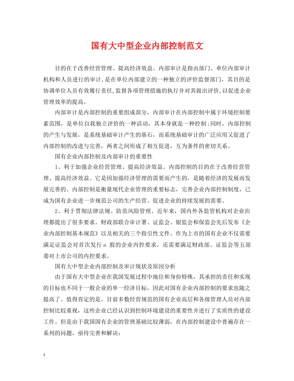 国有大中型企业内部控制范文 _第1页