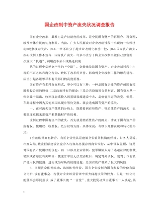 国企改制中资产流失状况调查报告 