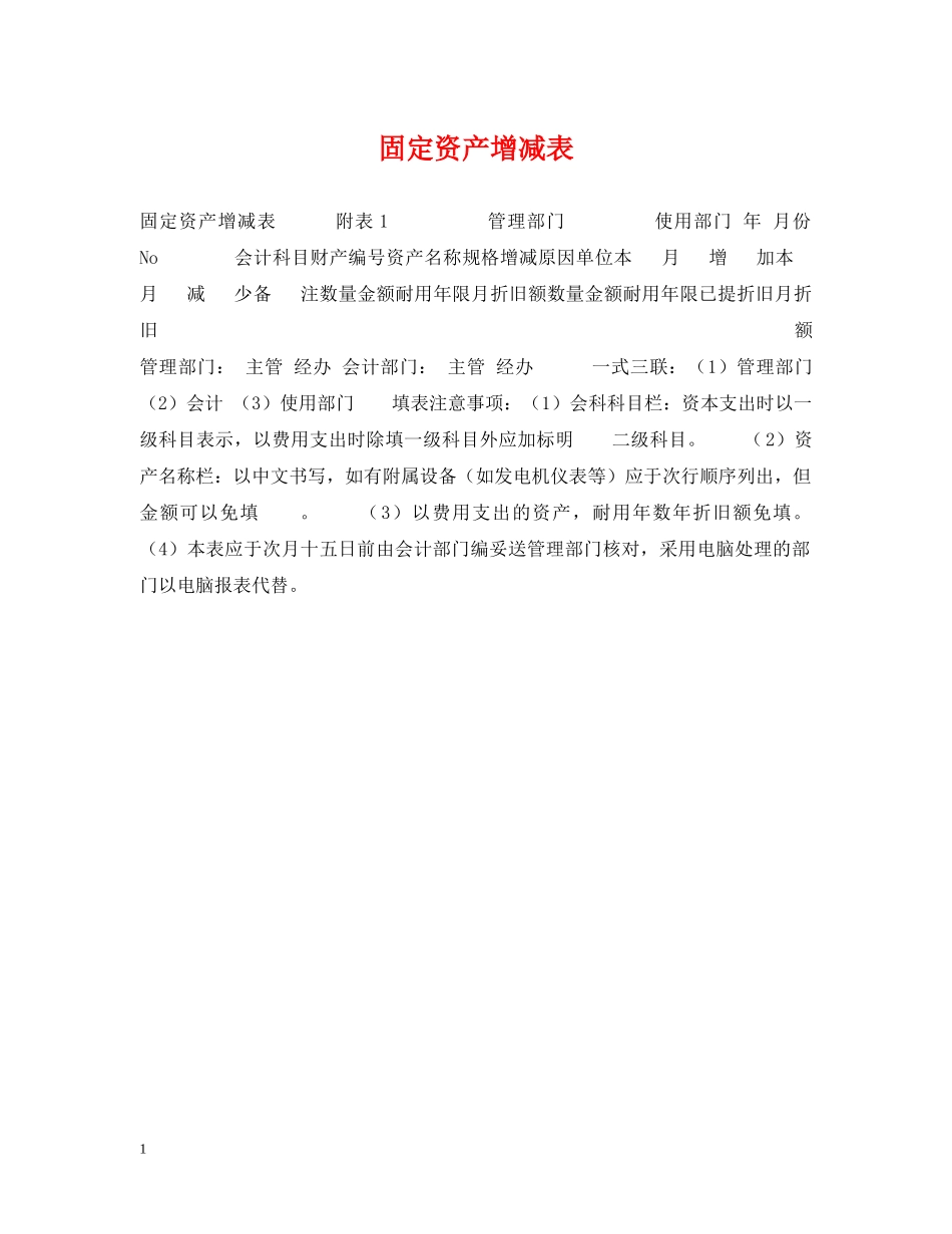 固定资产增减表 _第1页