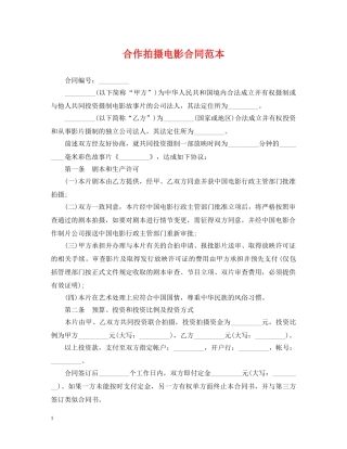 合作拍摄电影合同范本 