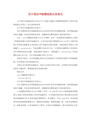 关于项目中标情况的公告范文