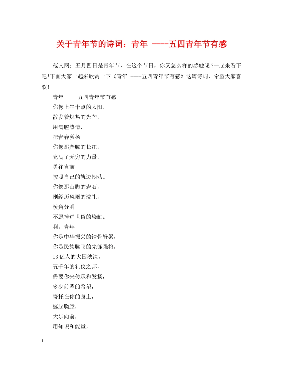 关于青年节的诗词：青年 ----五四青年节有感_第1页