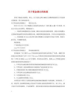 关于资金请示的批复